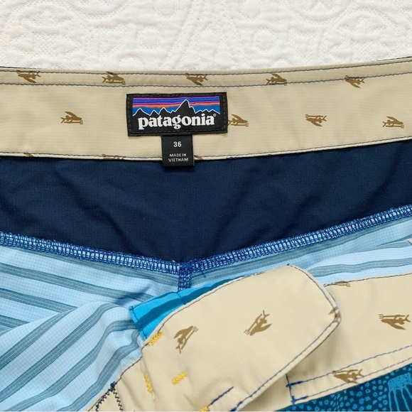Patagonia Men's Stretch Planing Boardshorts, Jellyfish Stripe: Big Sur Blue - Picture 3 of 4